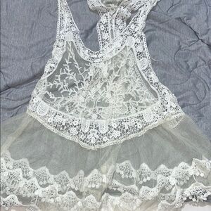 White Floral Lace top with Sheer Mesh